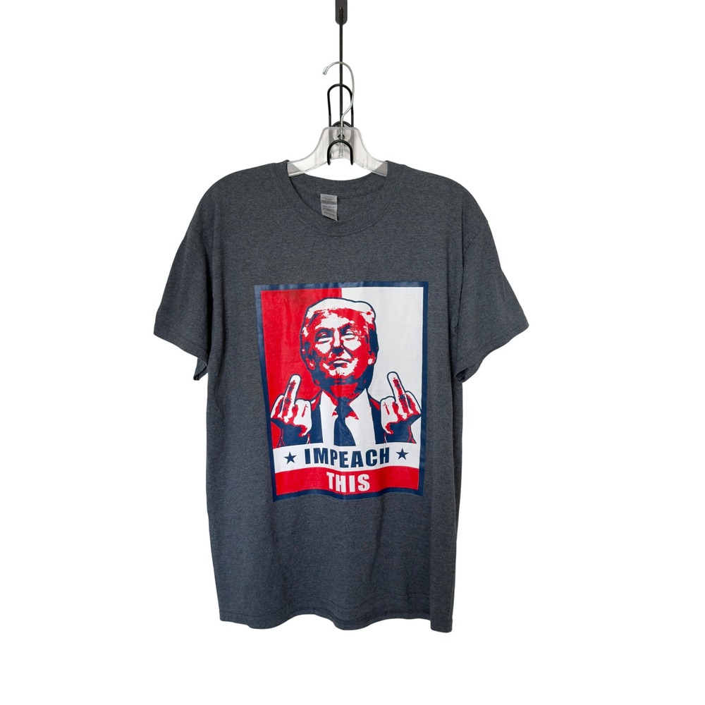 Graphic Donald Trump Men's Large Gray Impeach This T Shirt Political Parody